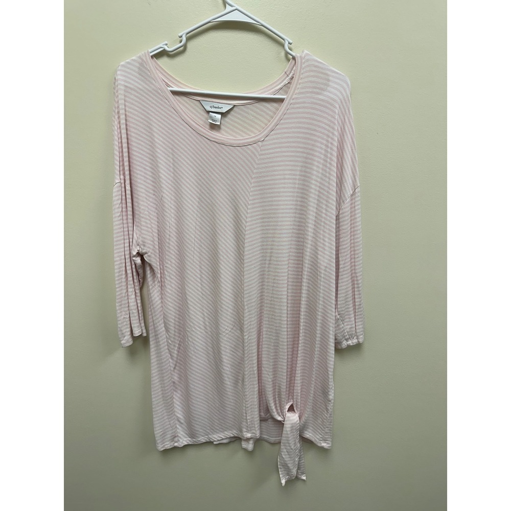 cj banks Womens 1X Pink White Striped 3/4 Sleeve Side Tie Knot Tunic Top Knit